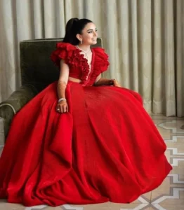 Huge Flared Red Ruffle Gown for Engagement