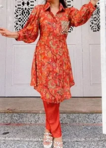 Color Coordinated Collar Style Kurti for Eid 