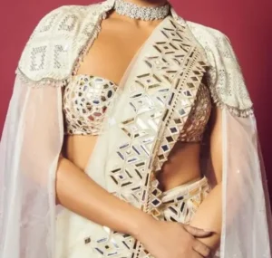 Gold-Silver Blouse With White Saree 