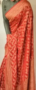 Grey Blouse With Red Saree 