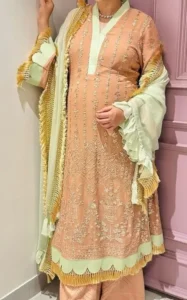 Palazzo Suit with Scalloped Edge and Ruffle Dupatta for Eid
