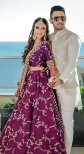 Purple and Off White Bride and Groom Matching Outfit 