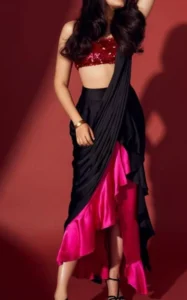 Ruffle Pre-Stitched Saree with High Low Pattern