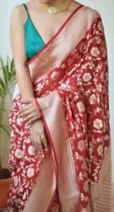 Turquoise Blouse With Red Saree 