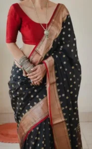 Blue Saree With Red Blouse 