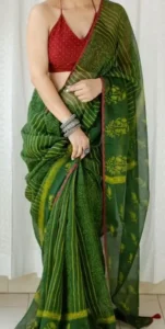 Green Kota Doria Saree for Sawan 