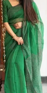 Linen Cotton Green Saree for Sawan 