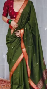 Mehendi Green Saree With Maroon Blouse 