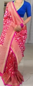 Pink Saree With Royal Blue Blouse 