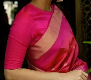 Solid Close Neck Elbow Sleeves Pattu Saree Blouse Designs 