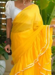 Yellow Colour Saree With White Blouse 