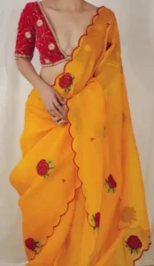 Yellow Saree With Red Blouse 