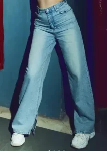 Flared Denim Pants with Side Cut 