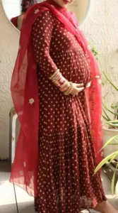 Maroon Anarkali Kurta with Dupatta for Baby Shower 