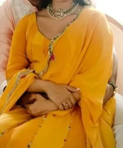 Yellow Pant Suit with Dupatta styled with Kundan Jewellery for Godh Bharai 